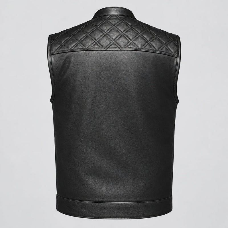 Open Road Men's Upside Leather Vest with Stitched Diamonds-13