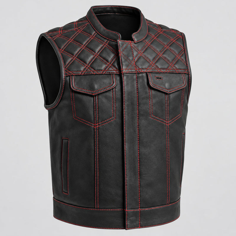 Open Road Men's Upside Leather Vest with Stitched Diamonds-3