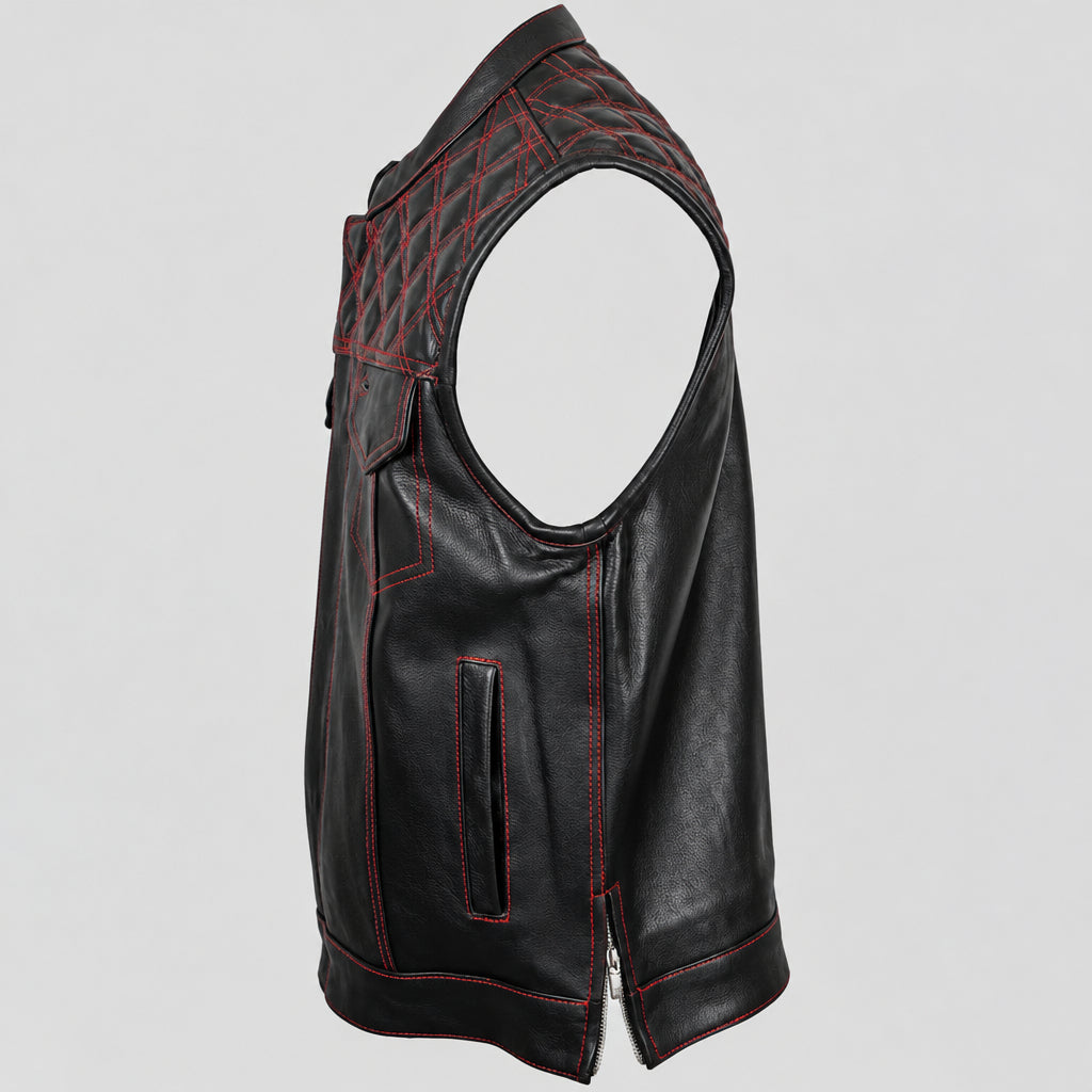 Open Road Men's Upside Leather Vest with Stitched Diamonds-4