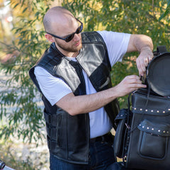 Open Road Men's Zip-Up Tactical Leather Vest-6
