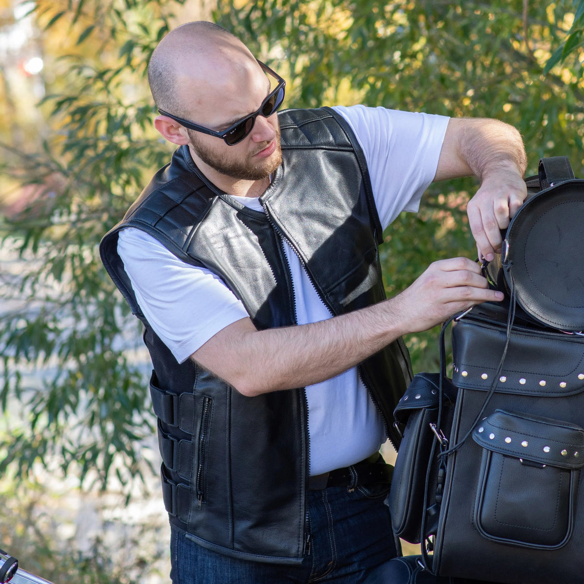 Open Road Men's Zip-Up Tactical Leather Vest-6
