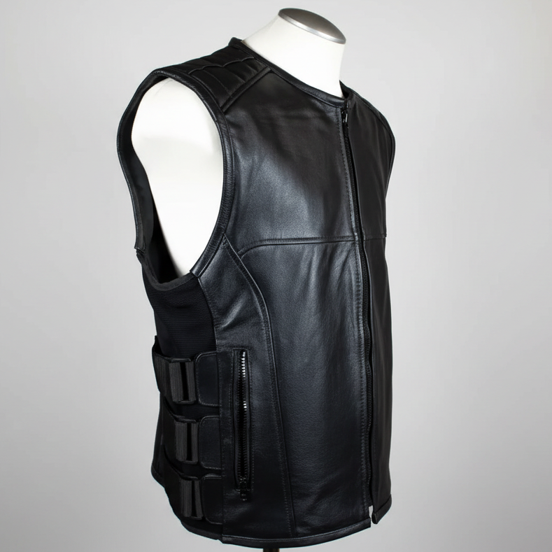 Open Road Men's Zip-Up Tactical Leather Vest-2
