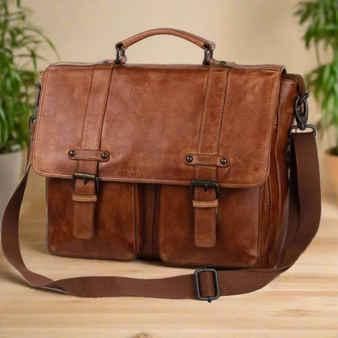 MET Premium Leather Laptop Bag. Messenger Briefcase with Detachable Shoulder Strap-4