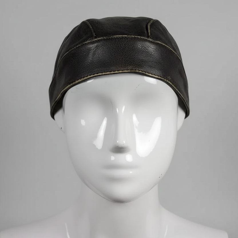 Open Road Rub Off Brown Leather Skull Cap-1