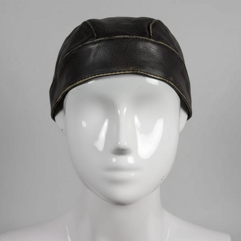 Open Road Rub Off Brown Leather Skull Cap-1
