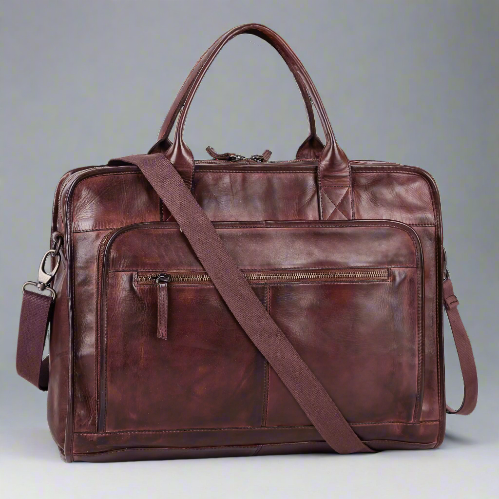 MET Two Handle Messenger Laptop Leather Bag-5
