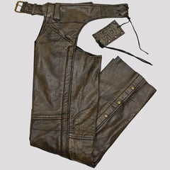 Open Road Women's Distressed Brown Leather Chaps-4