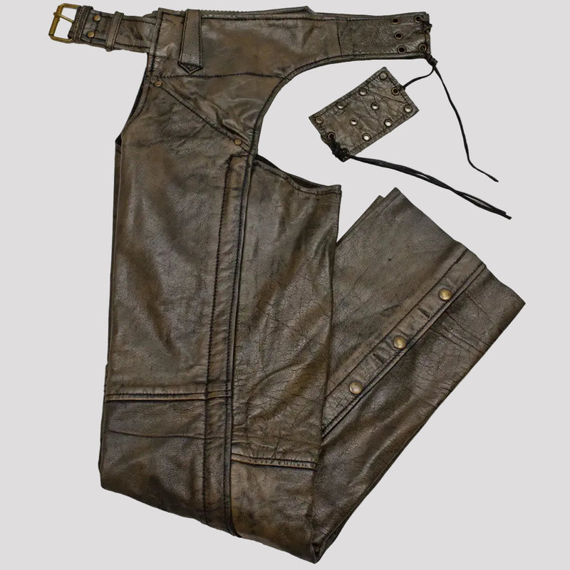 Open Road Women's Distressed Brown Leather Chaps-4