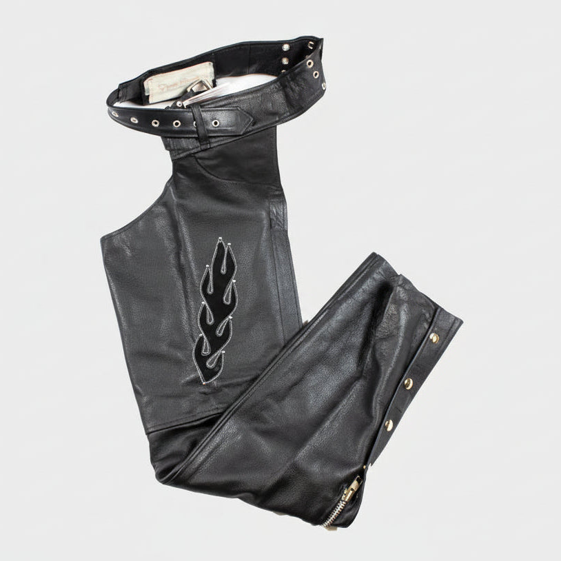 Open Road Women's Flame Inlay Premium Leather Chaps-1