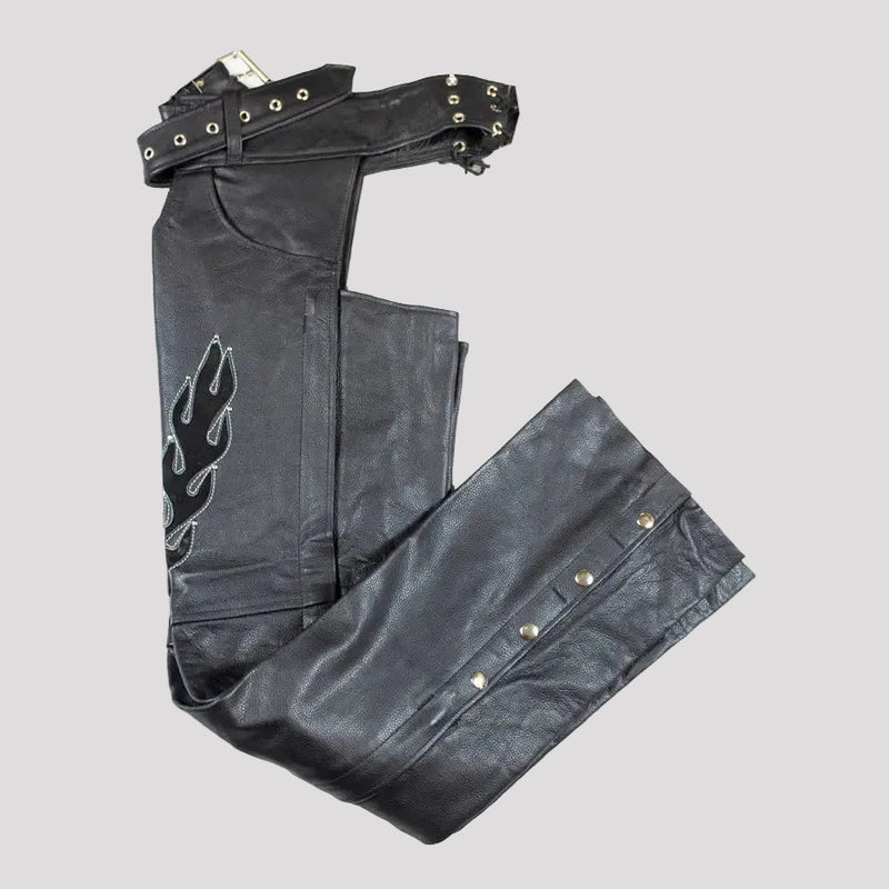 Open Road Women's Flame Inlay Premium Leather Chaps-3