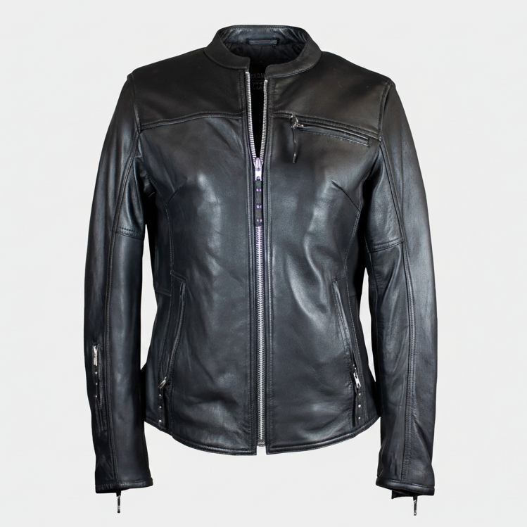 Open Road Women's Racer Leather Motorcycle Jacket-2