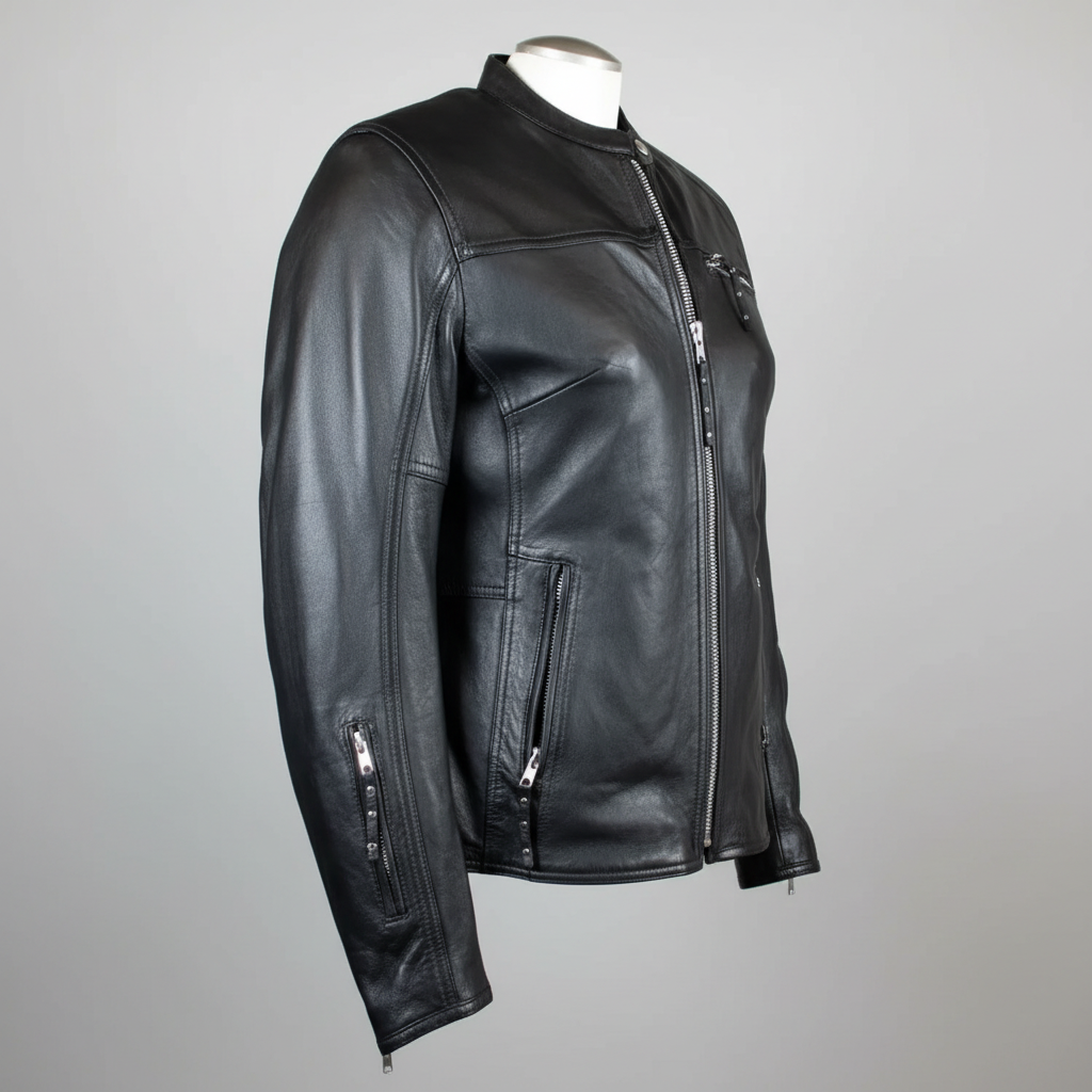 Open Road Women's Racer Leather Motorcycle Jacket-3