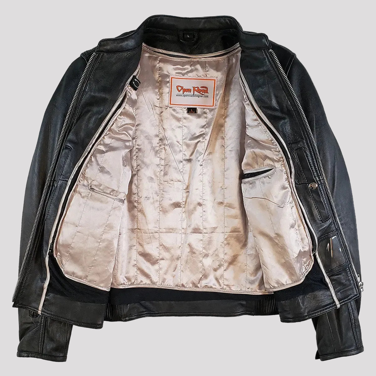Open Road Women's Racer Leather Motorcycle Jacket-5