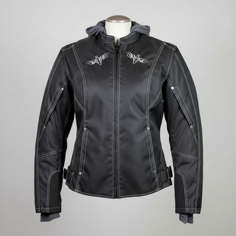 Open Road Women's Zip-Out Hoodie Reflective Textile Motorcycle Jacket-1