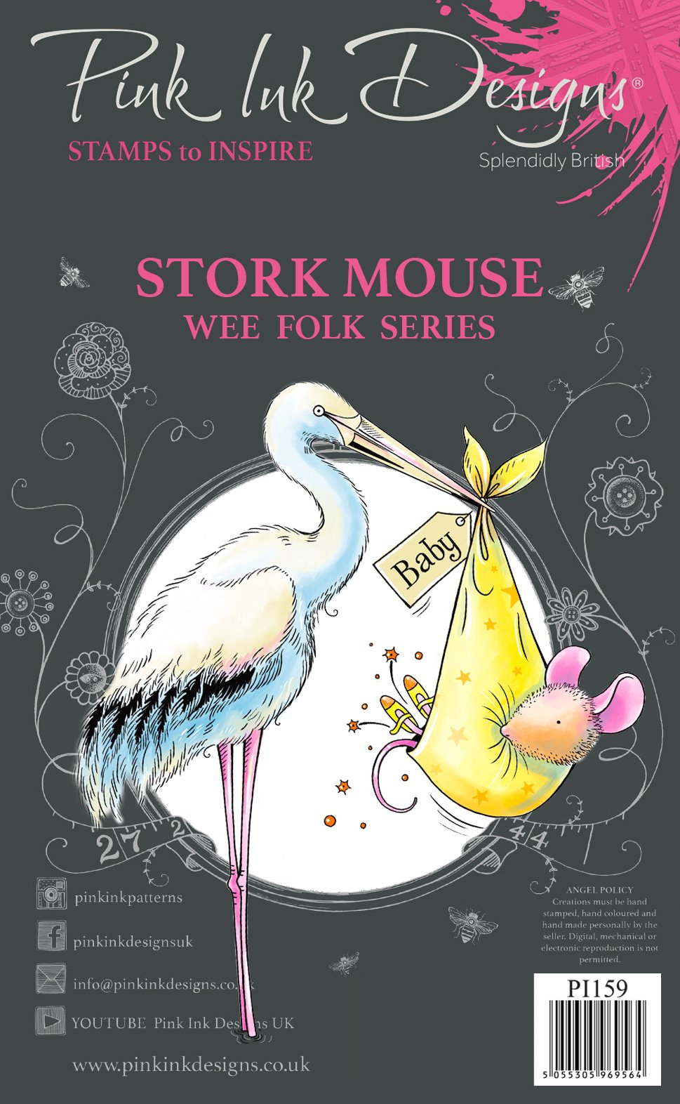 Pink Ink Designs Stork Mouse 3 in x 4 in Clear Stamp Set-1