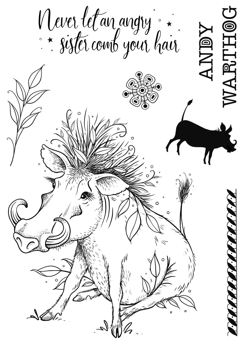 Pink Ink Designs Andy Warthog 6 in x 8 in Clear Stamp Set-8