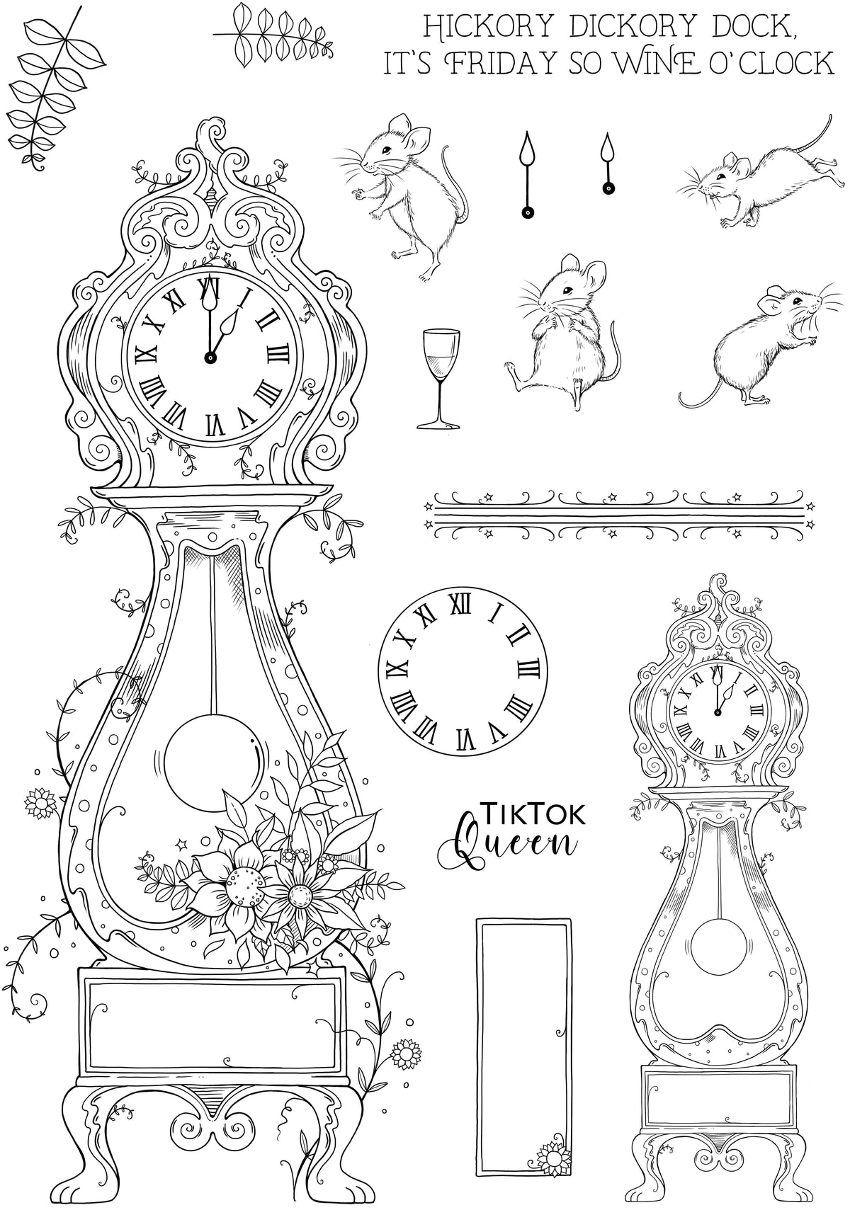 Pink Ink Designs Hickory Dickory Dock 6 in x 8 in Clear Stamp Set-16