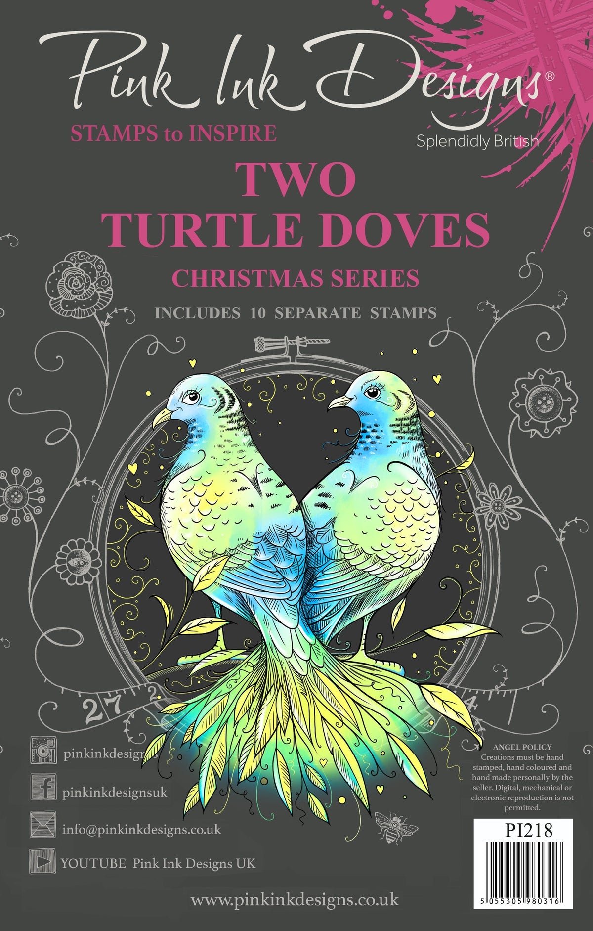 Pink Ink Designs Two Turtle Doves 6 in x 8 in Clear Stamp Set-1