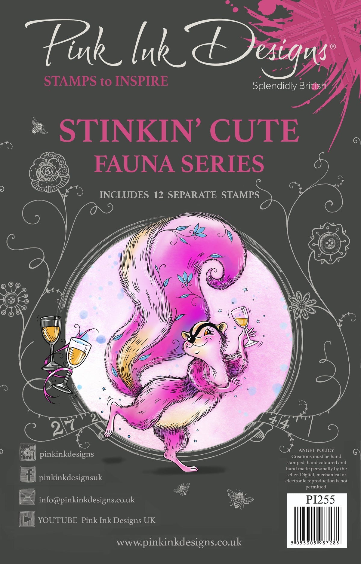 Set de sellos transparentes Stinkin' Cute de Pink Ink Designs, 6 x 8 pulgadas