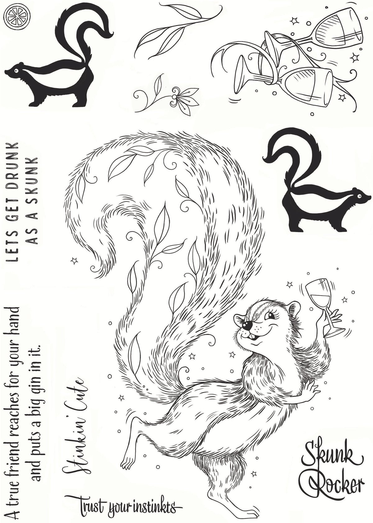 Set de sellos transparentes Stinkin' Cute de Pink Ink Designs, 6 x 8 pulgadas-2