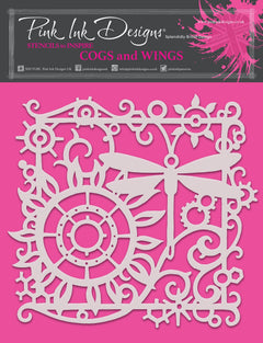 Pink Ink Designs Cogs and Wings 8 in x 8 in Stencil-1