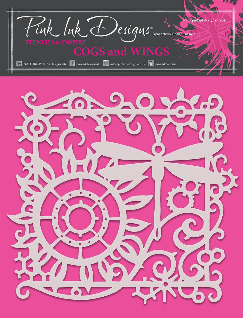 Pink Ink Designs Cogs and Wings 8 in x 8 in Stencil-1