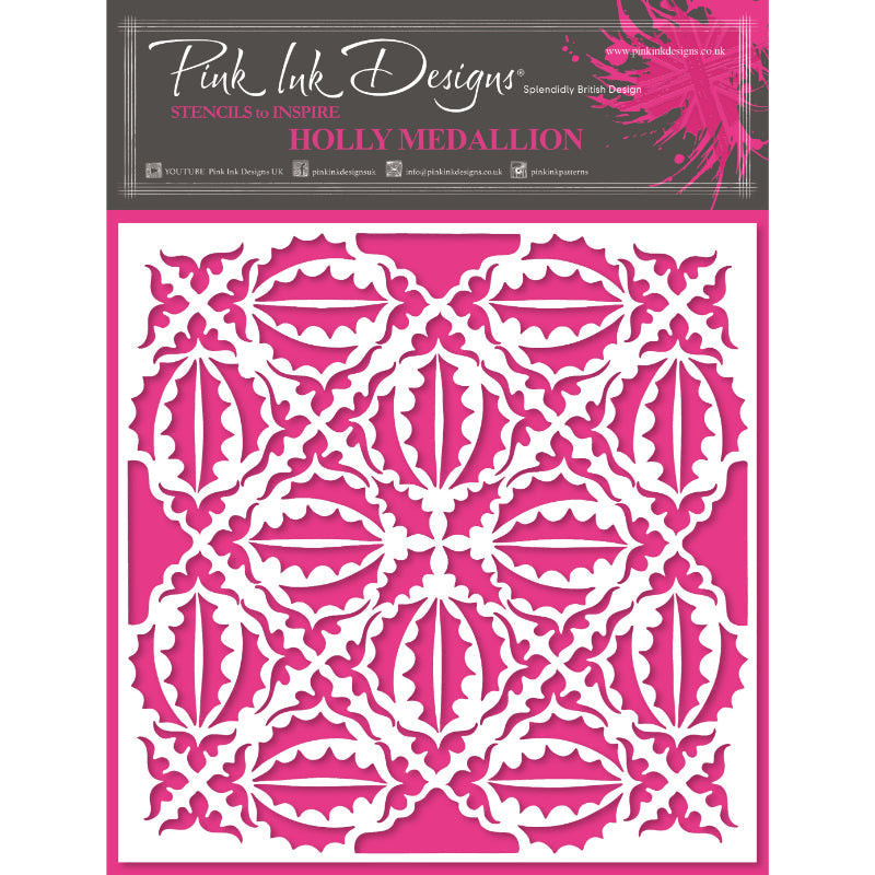 Pink Ink Designs Holly Medallion 7 in x 7 in Stencil-1