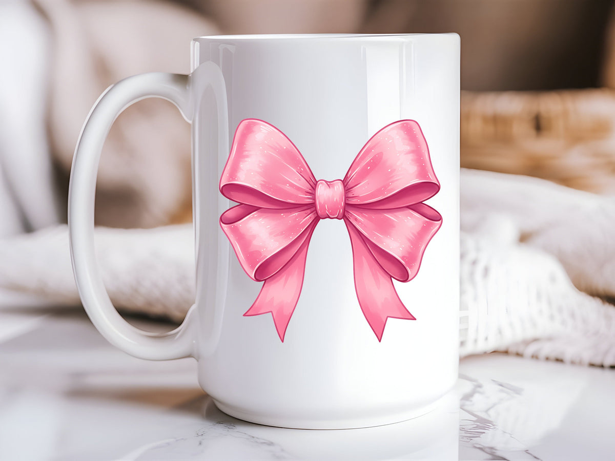 Pink Bow 15oz Ceramic Coffee Mug — Cute Coquette Bow Mug, Feminine Coffee Cup, Girly Gift Idea-2
