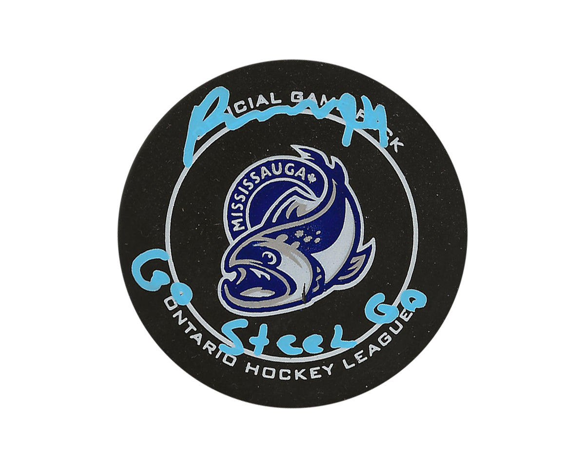 Porter Martone Autographed Mississauga Steelheads Official Game Puck Inscribed "Go Steel Go"-1
