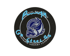 Porter Martone Autographed Mississauga Steelheads Official Game Puck Inscribed "Go Steel Go"-1