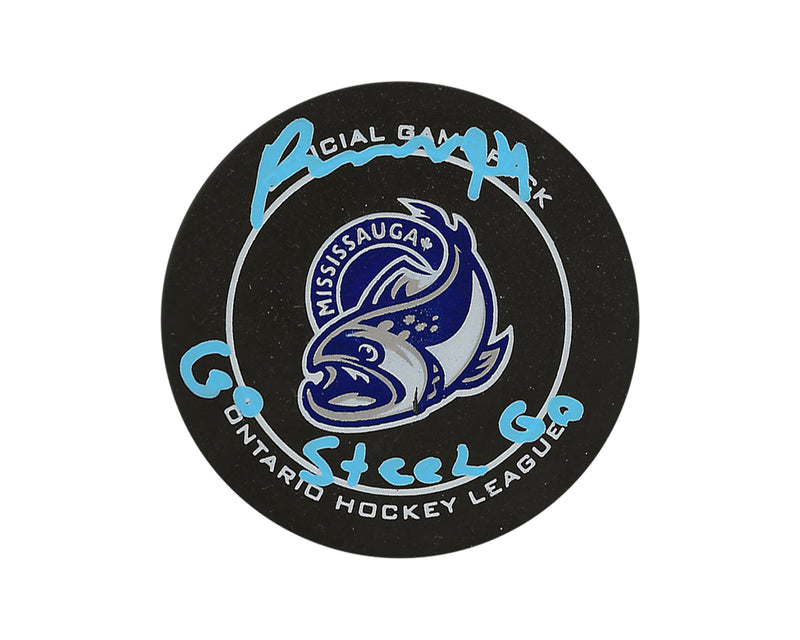 Porter Martone Autographed Mississauga Steelheads Official Game Puck Inscribed "Go Steel Go"-1