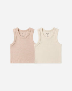 Ribbed Tank Set | Shell, Heathered  Blush | Rylee & Cru-1