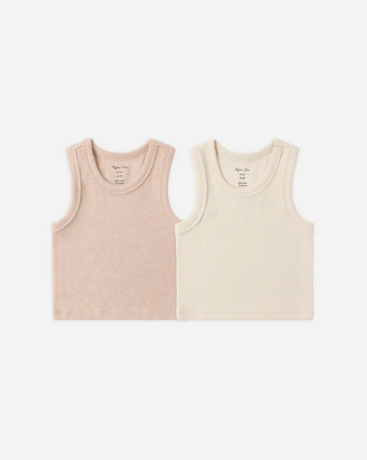 Ribbed Tank Set | Shell, Heathered  Blush | Rylee & Cru-1