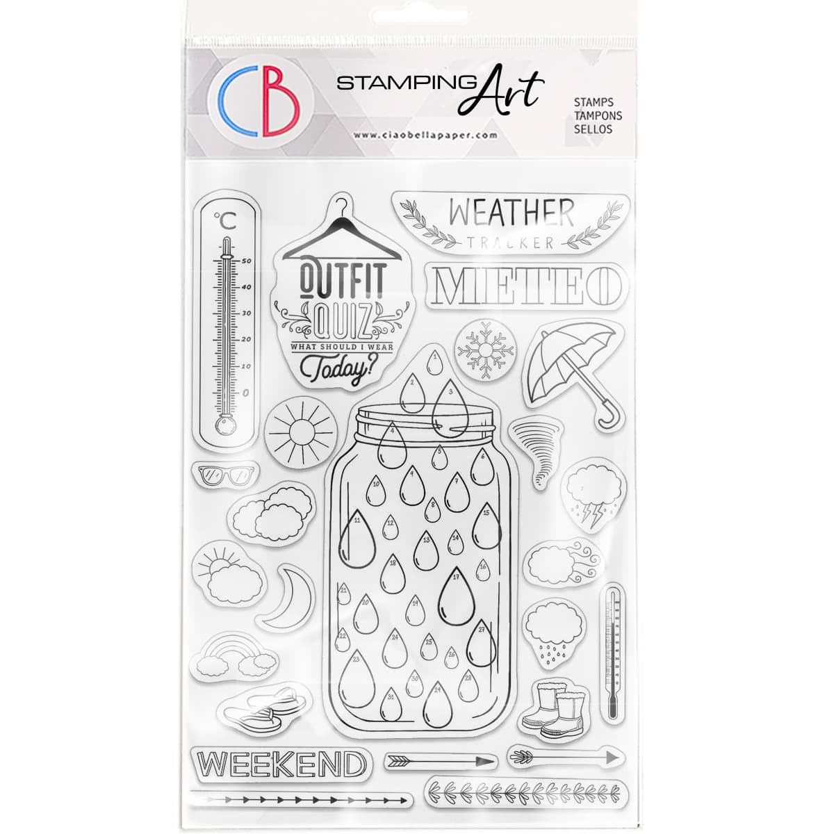 Ciao Bella Clear Stamp Set 6"x8" BuJo Weather-1