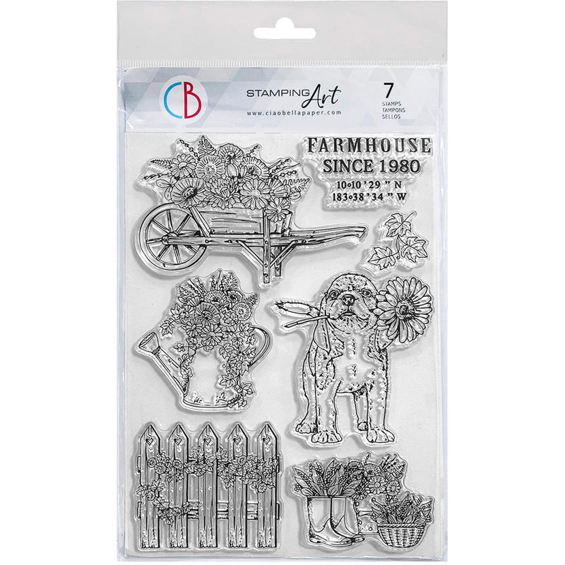 Ciao Bella Clear Stamp Set 6"x8" Puppy Garden-1