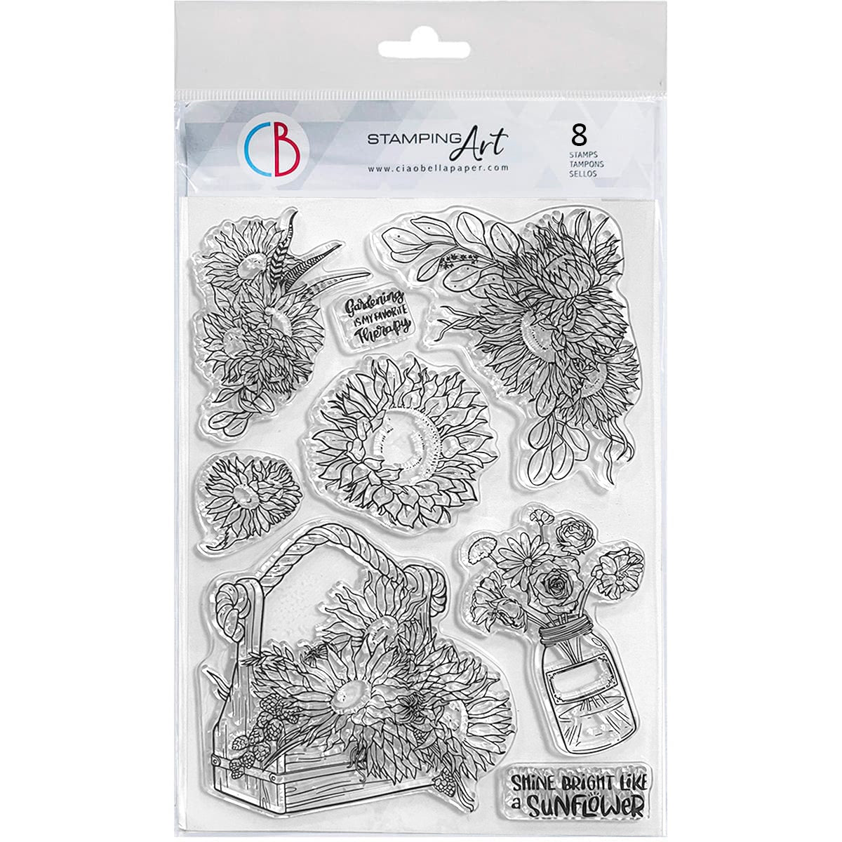 Ciao Bella Clear Stamp Set 6"x8" Growing Sunflowers-1