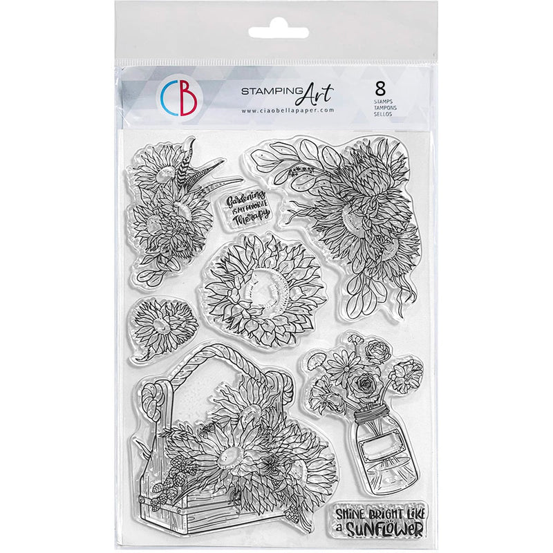 Ciao Bella Clear Stamp Set 6"x8" Growing Sunflowers-1