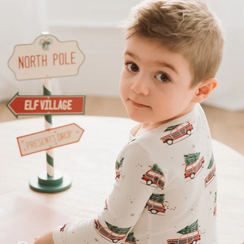 PJ Set | Festive Cars on Off-White | Petit Lem-3