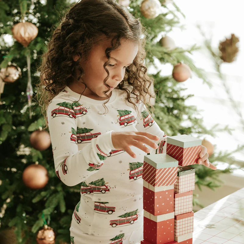 Festive Cars Print on Off-White PJ Set | Petit Lem-3