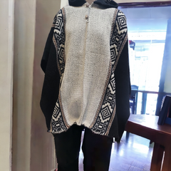 Men's indigenous Black and White fair trade poncho-1