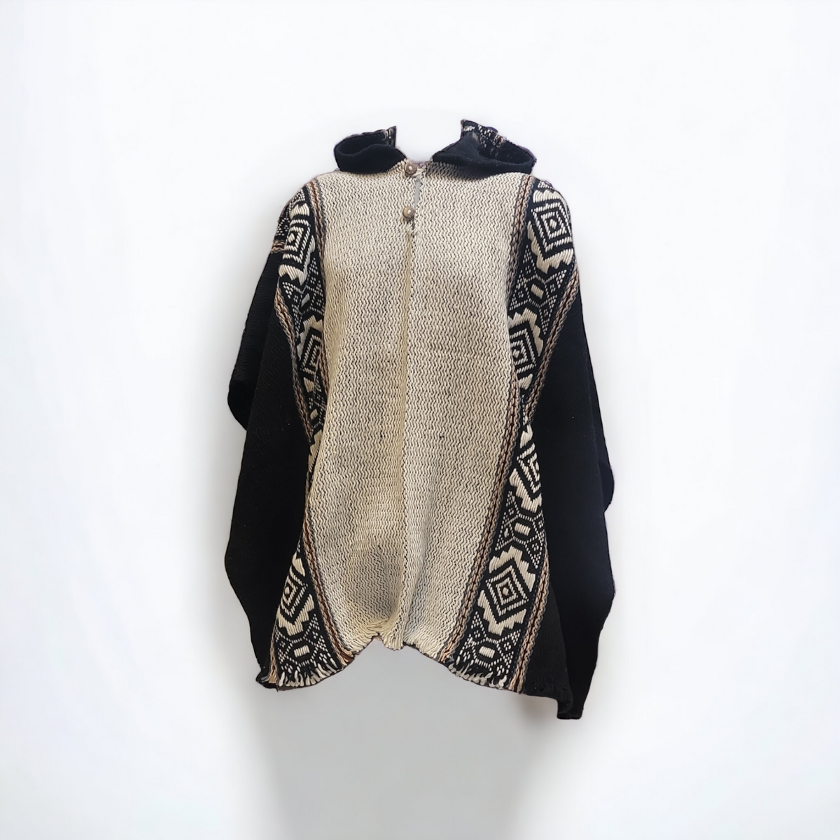 Men's indigenous Black and White fair trade poncho-3