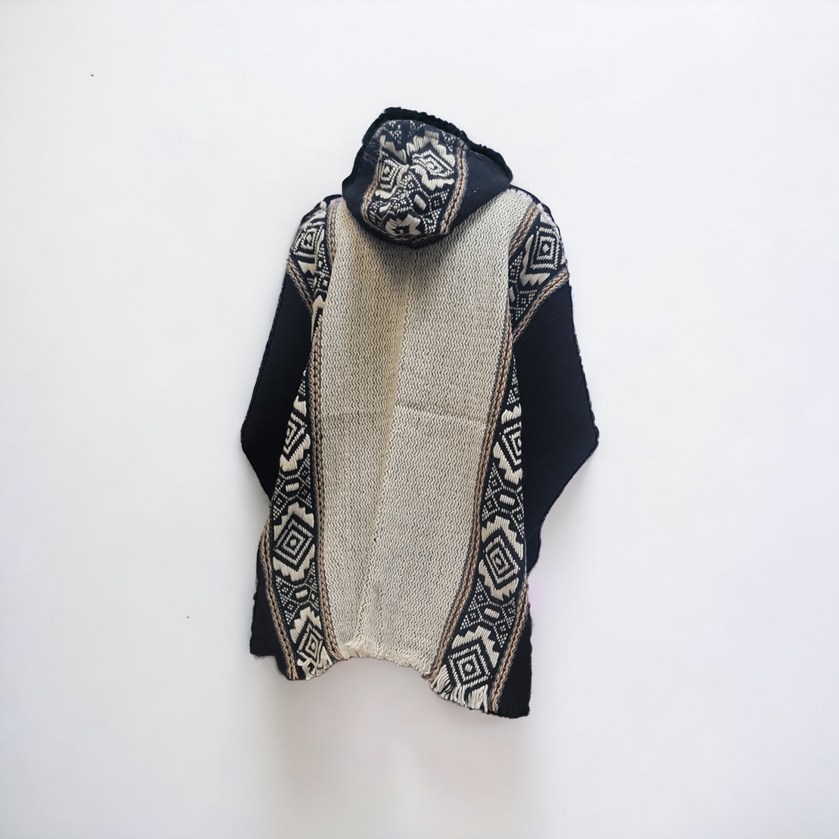 Men's indigenous Black and White fair trade poncho-4