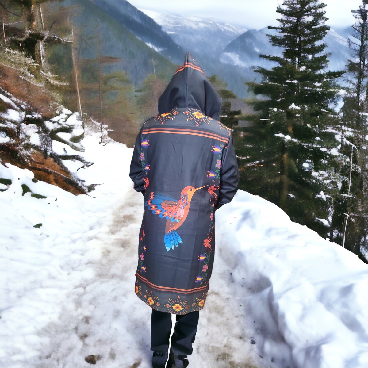 Hummingbird - black- Long Coat-3