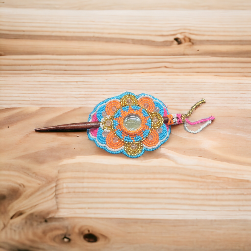 Native American Style Barrette Orange and Blue accent-2