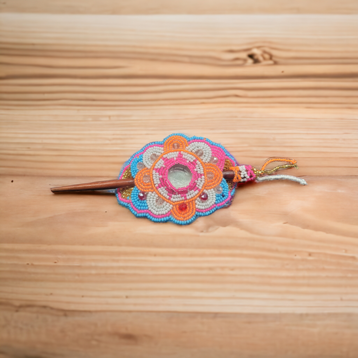 Native American Style Barrette Orange and Blue accent