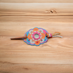 Native American Style Barrette Orange and Blue accent-1