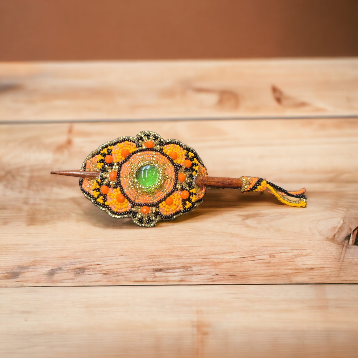 Native American Style Barrette Orange and Black accent-1