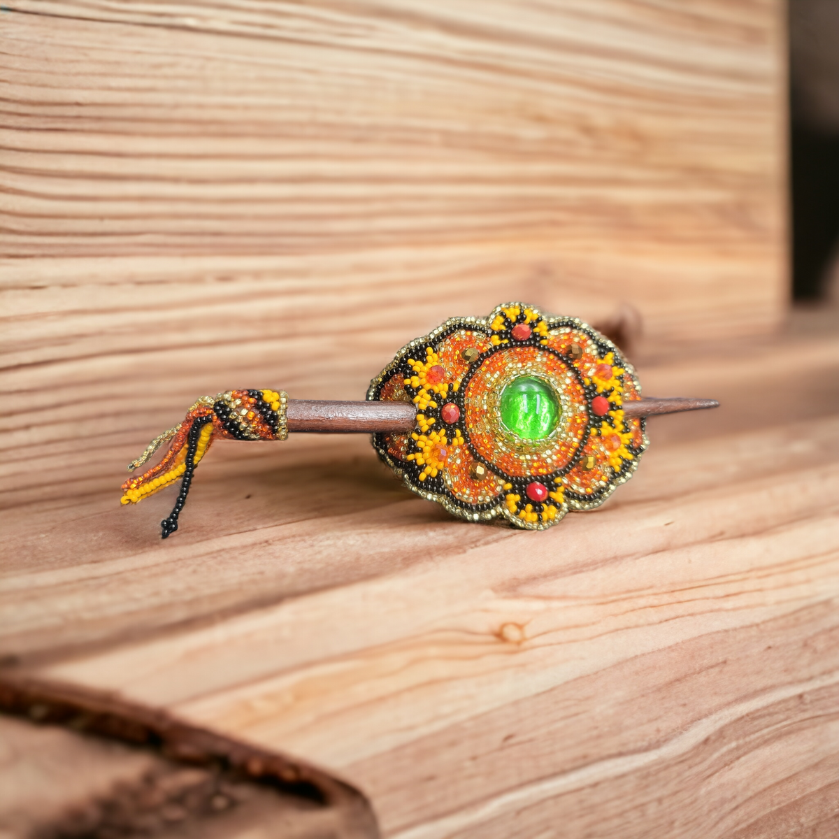 Native American Style Barrette Orange and Black accent-2