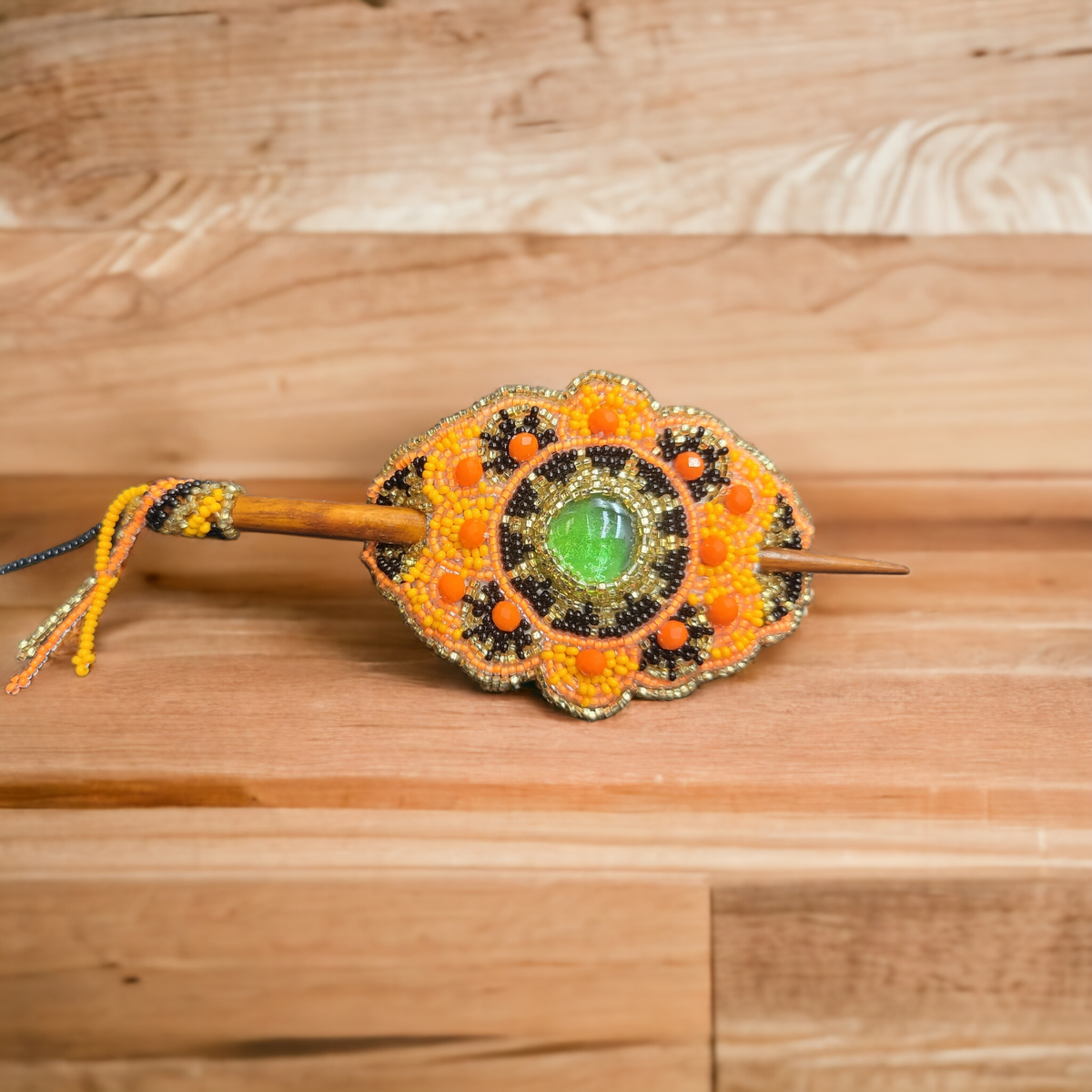 Native American Style Barrette Orange and Black accent-3