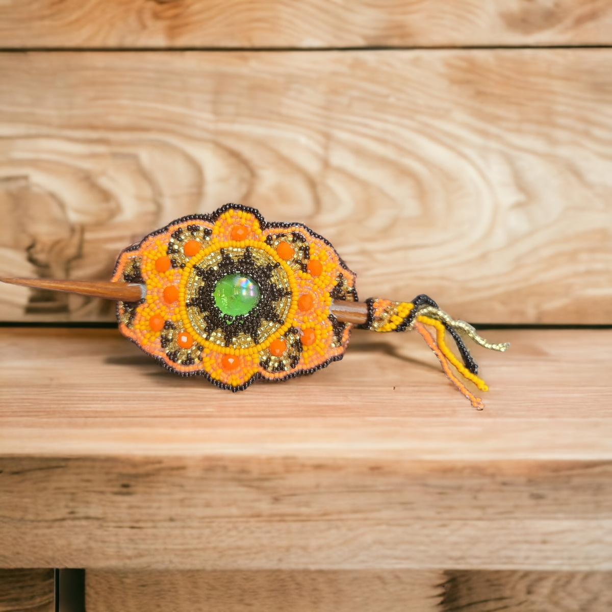 Native American Style Barrette Orange and Black accent-5